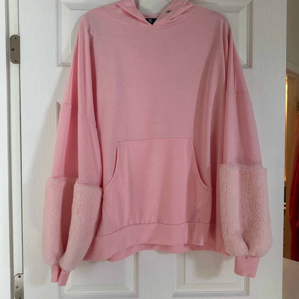 Pink oversized fur sleeve hoodie